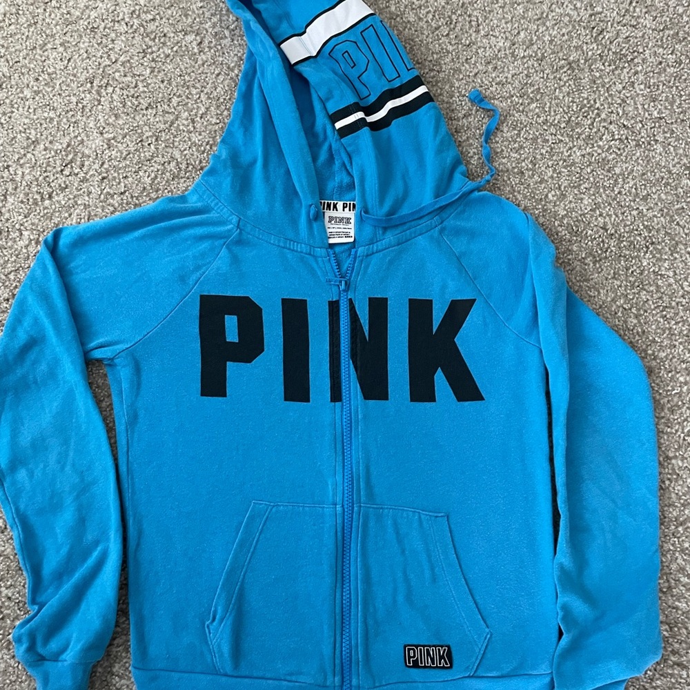 PINK blue full zip hoodie size xs